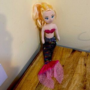 Aurora Sea Sparkles Mermaid Plush Isla Doll 17" Blonde Hair Flip Sequin